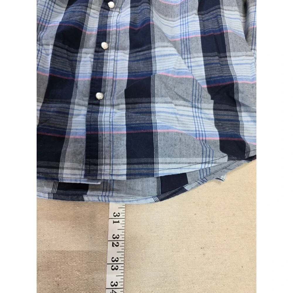 Levis Mens Western Pearl Snap Shirt Blue Plaid Long Sleeve Standard Fit Medium
